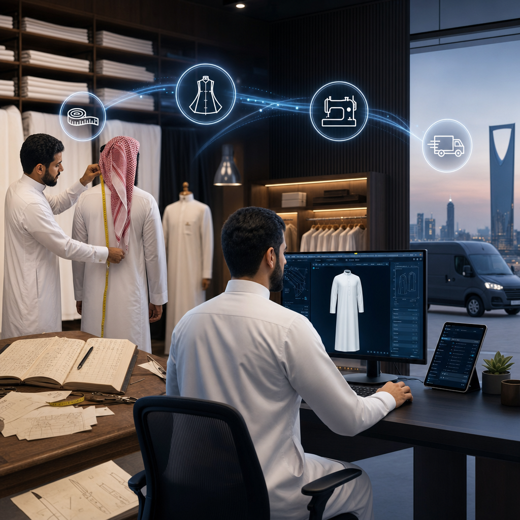 التحول الرقمي لمحلات الثوب السعودي: من القياس إلى التسليم بذكاء