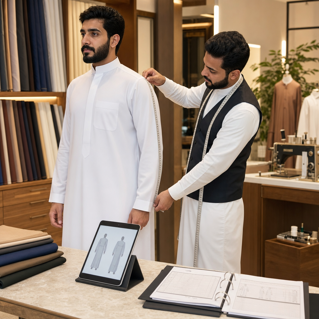 كيف يدير محل الثوب السعودي ملف المقاسات بدقة من أول زيارة
